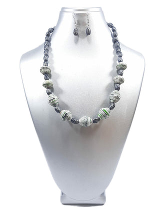 Paper beads necklace - Grey and white