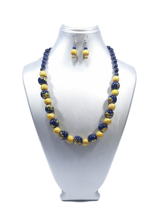 Wooden beads necklace - Blue and gold